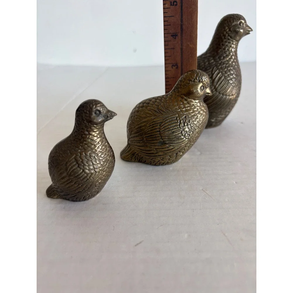 Vintage Brass Quail Figurines Set of 3 Graduated Bird Statues Mid Century Decor
